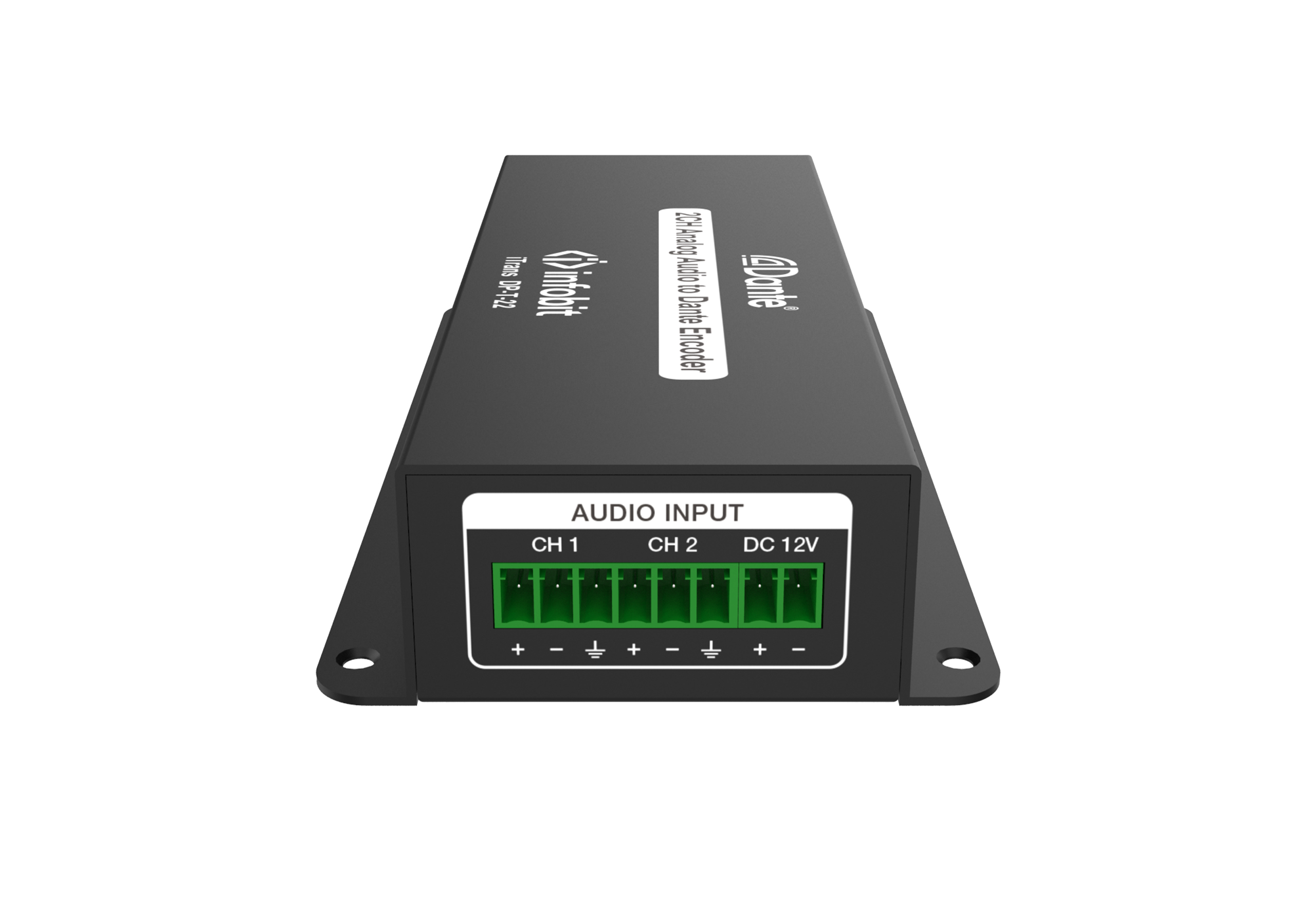 2-х канальный аналоговый аудиокодер Infobit iTrans DP-T-22,  Dante передатчик (Tx) с PoE